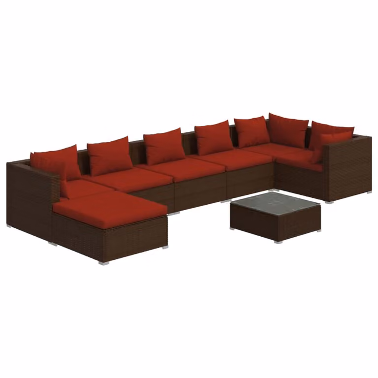 Set Divani da Giardino 8 pz con Cuscini in Polyrattan Marrone