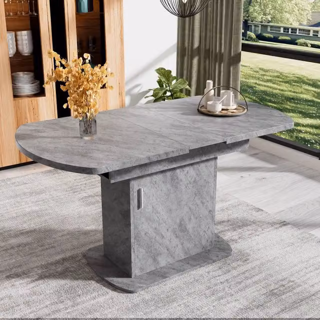 Tavolo da pranzo allungabile ovale FOLYNA in legno e metallo grigio opaco con angoli arrotondati