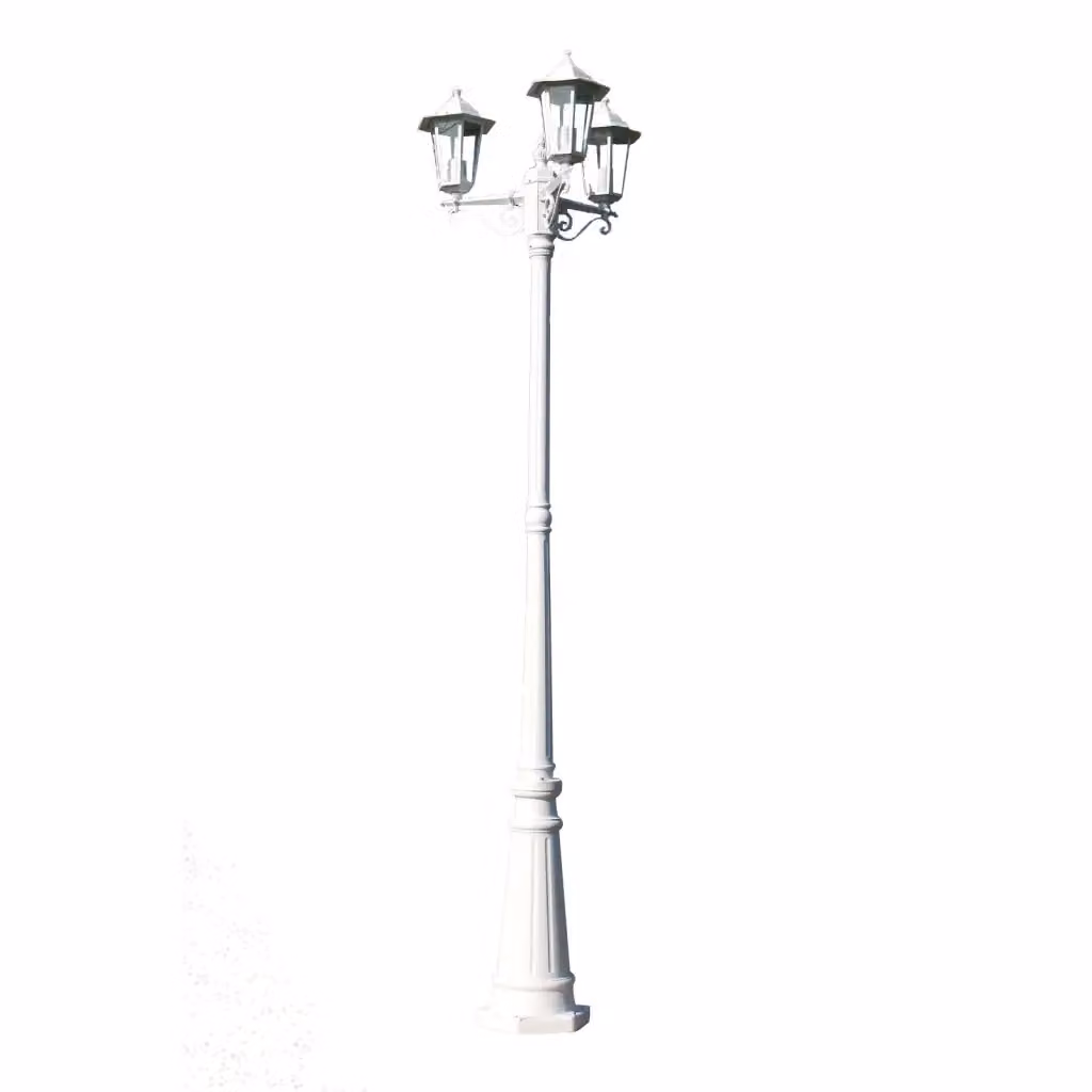 Lampione da giardino a 3 bracci vidaXL in alluminio bianco con vetro e attacco E27, Altezza: 215 cm – 2