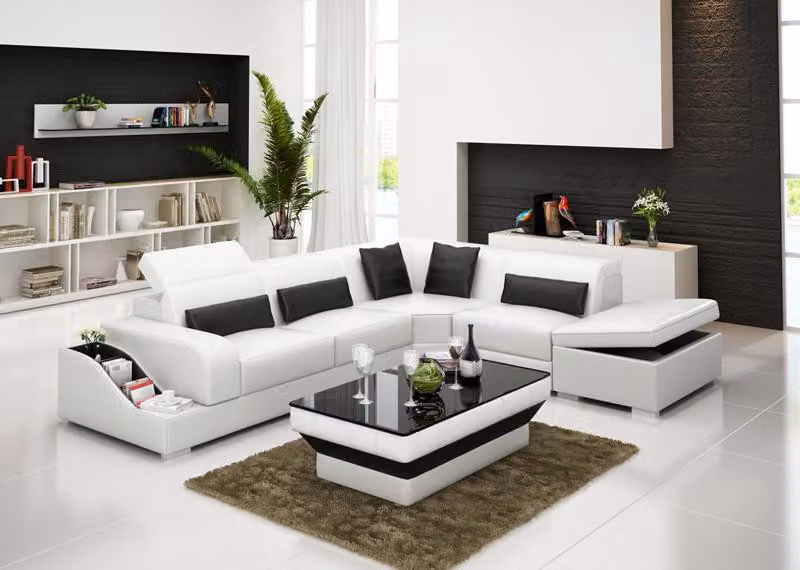 Ledersofa mit USB Wohnlandschaft Ecksofa Eck Garnitur Design Modern Sofa G8008D