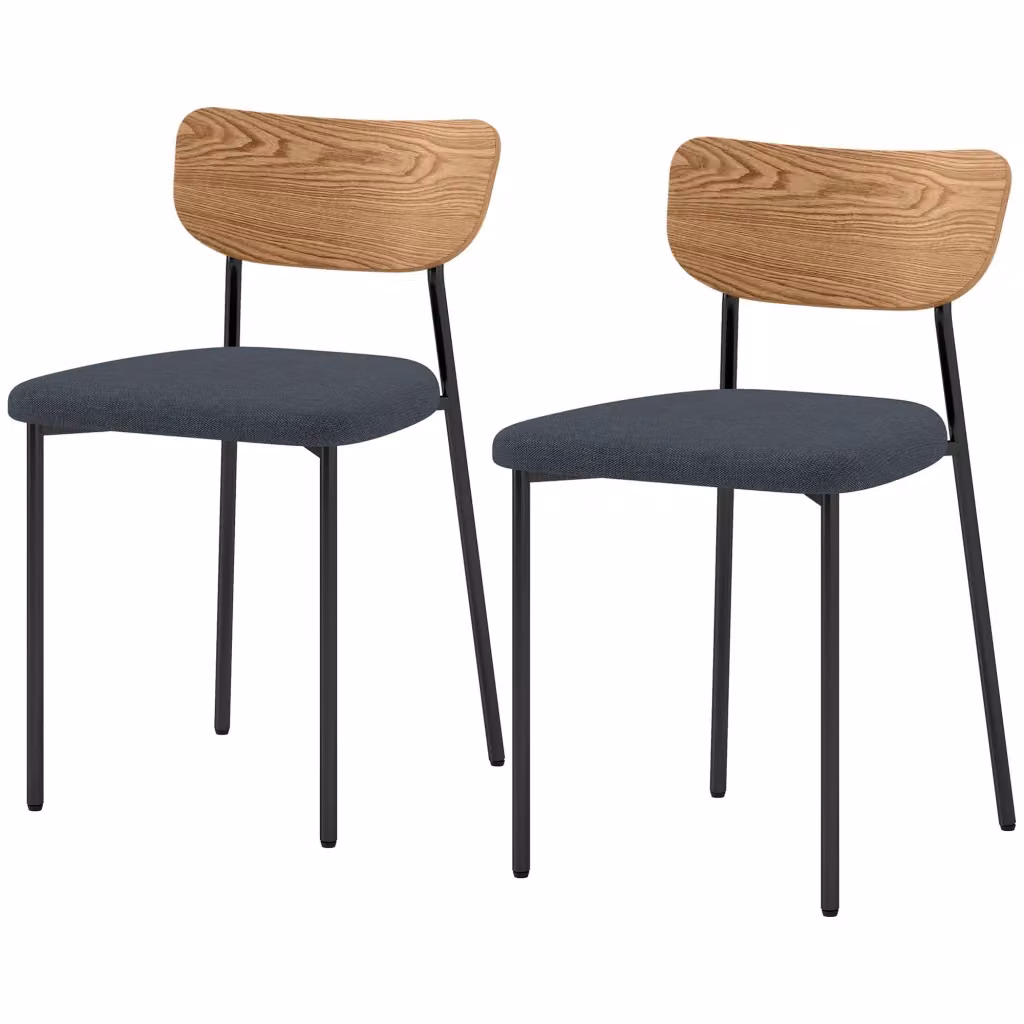 Set di 2 sedie da pranzo Xylo con gambe in acciaio, schienale curvo e seduta imbottita in tessuto grigio effetto legno – 2