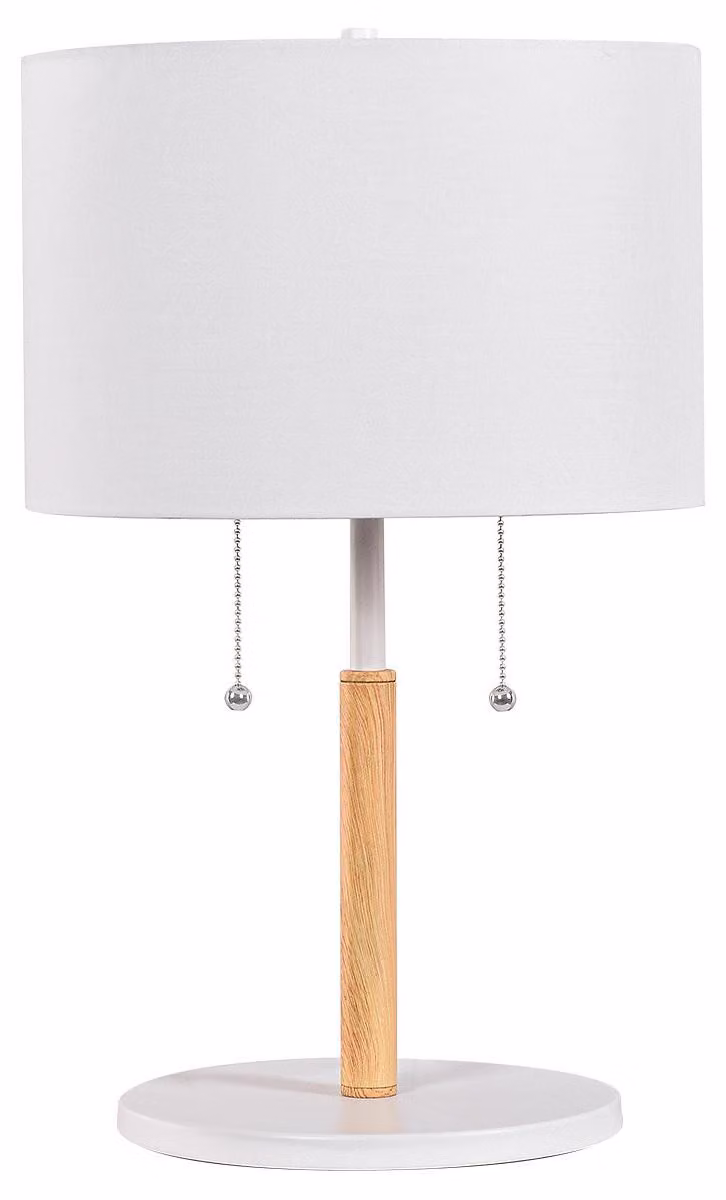 Lampada da tavolo con paralume FOGO, bianco e legno chiaro, 2xE27x15W, metallo, dimensioni: 51x30x30 cm, IP20, Light Prestige