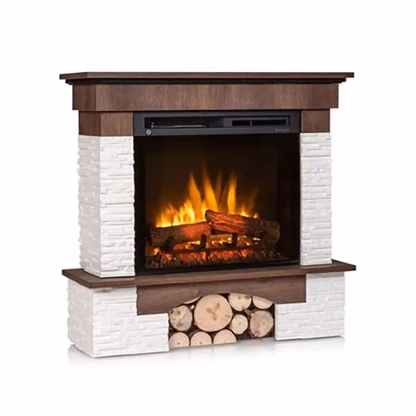 Caminetto elettrico a libera installazione con LED OUTINFIRE, Rovere e Bianco, L: 91 cm, H: 89 cm, P: 31 cm – 2