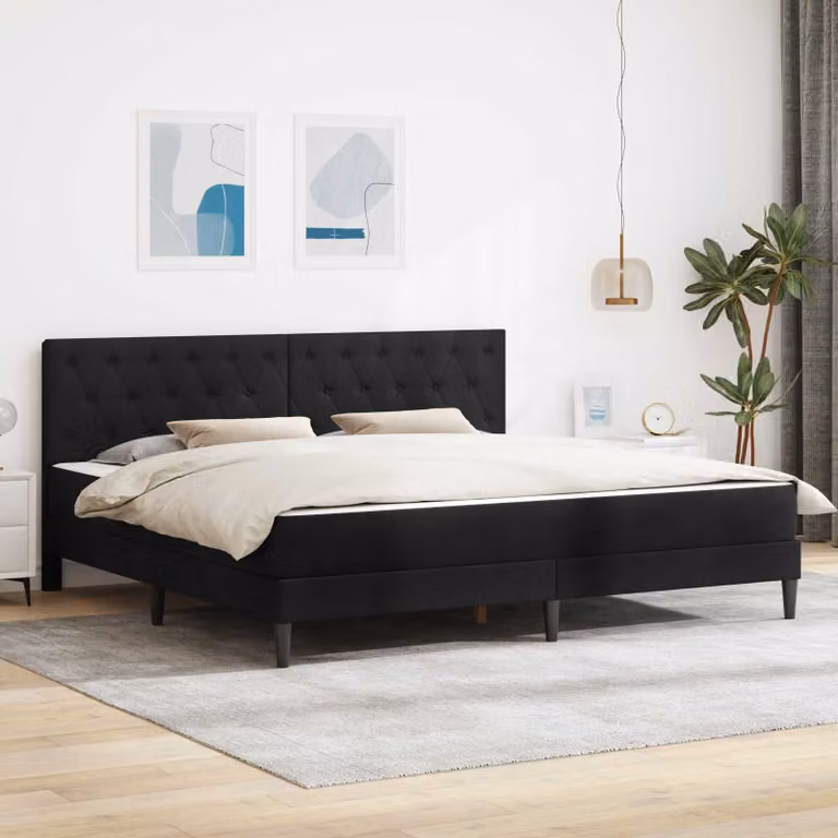Letto matrimoniale con materasso a molle vidaXL in velluto nero L: 180 cm, P: 200 cm, H: 96 cm