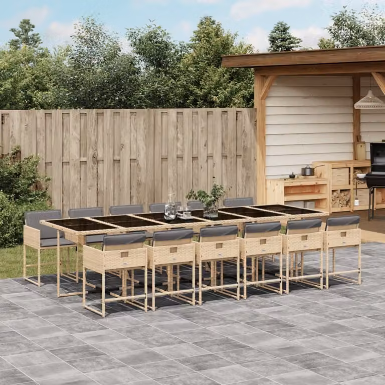 Maison Exclusive - Set Pranzo da Giardino 13 pz con Cuscini Beige Misto Polyrattan