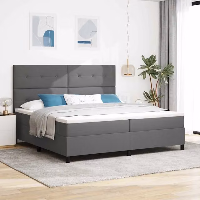 Letto a molle con testiera vidaXL in tessuto grigio, L/P/H: 200 x 200 x 28 cm – 1
