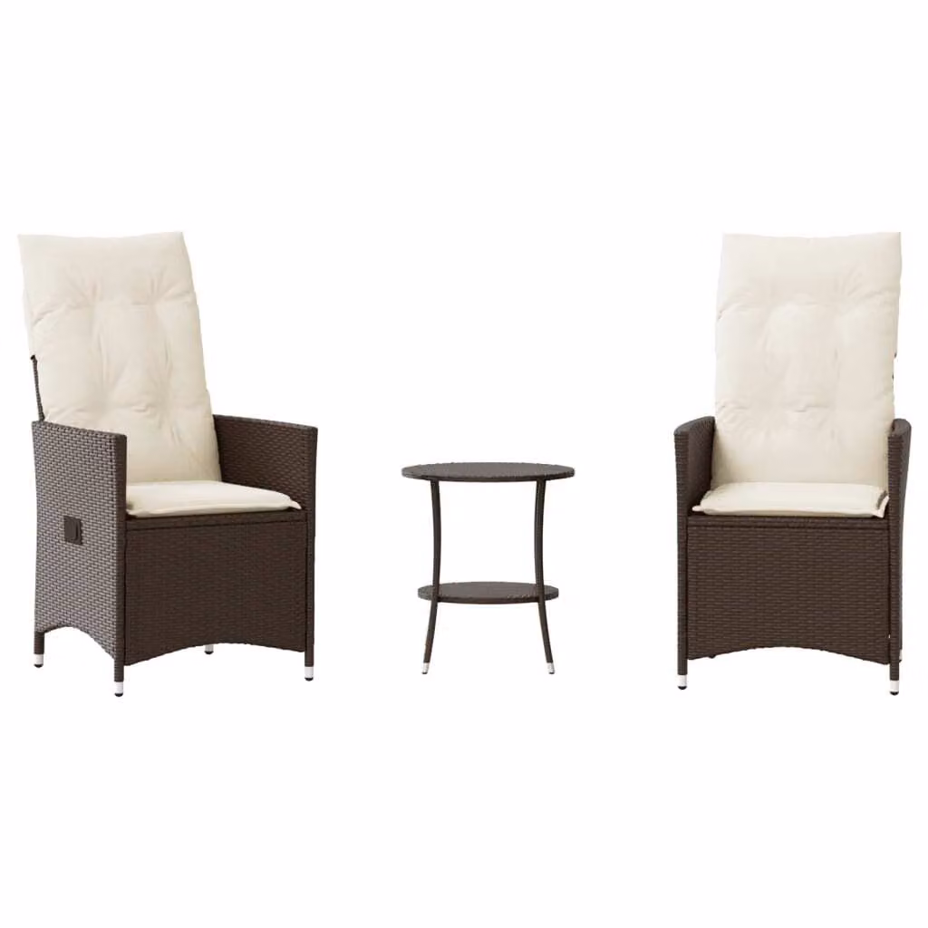 Set Bistrò 3 pz con Cuscini Marrone in Polyrattan