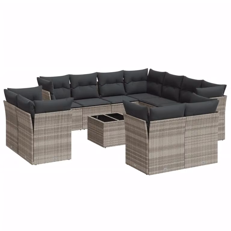 Set Divano Giardino 12 pz con Cuscini Grigio Chiaro Polyrattan