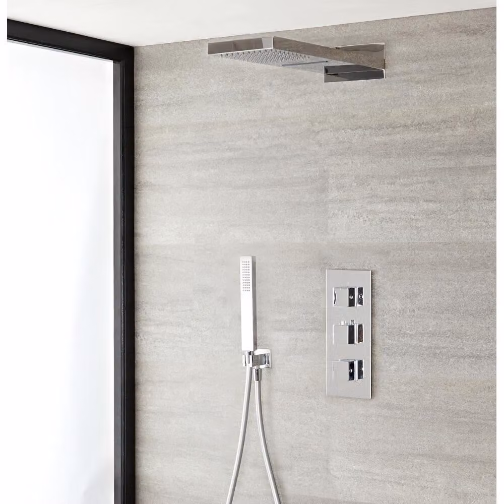 Doccia Termostatica con Soffione Pioggia - Cascata e Doccetta - Comfort totale - Design Moderno - Kubix