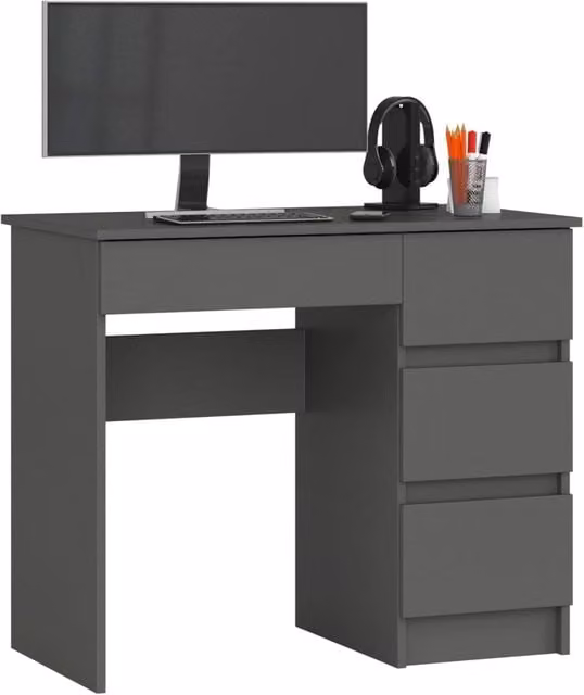 Scrivania per computer AKORD A7 Grigio, modello con 4 cassetti a destra, L 90 cm x P 50 cm x H 77 cm