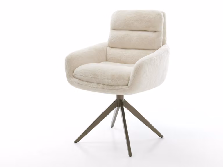 DELIFE poltrona girevole Abelia-Flex con braccioli in peluche bianco panna con struttura a croce finitura effetto largo titanio Funzione dondolo girevole a 360°