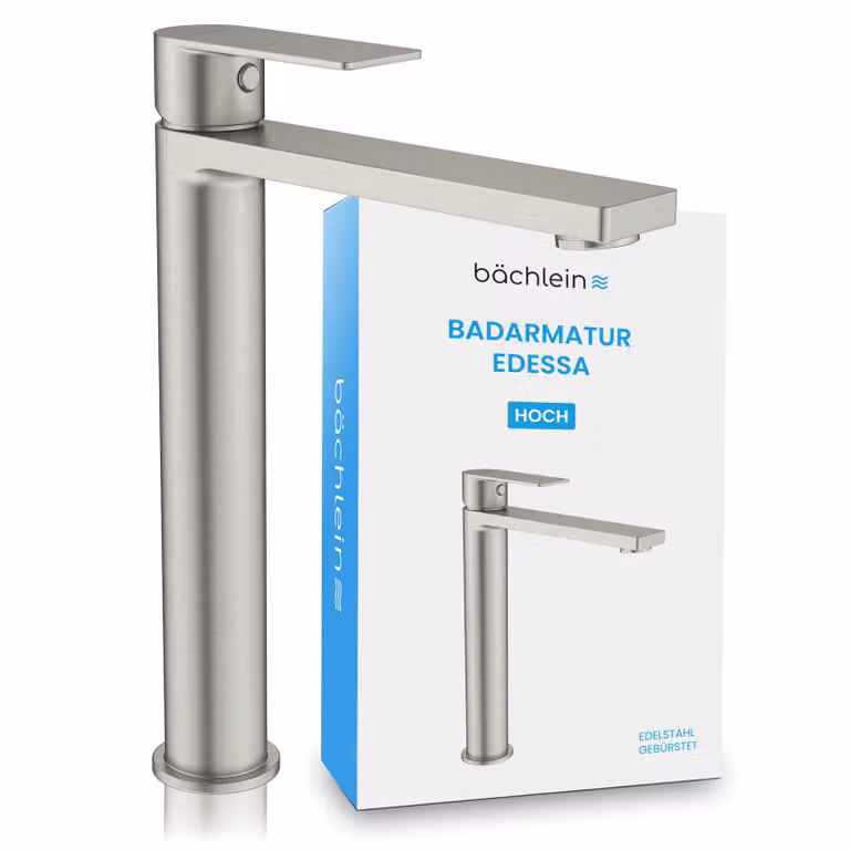 Rubinetto da bagno Bächlein Edessa in acciaio inox spazzolato - Versione alta