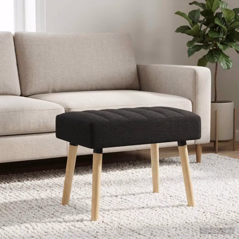 Panchina trapuntata a canale vidaXL in tessuto nero con struttura in legno di gomma L 60 cm x P 40 cm x H 45 cm