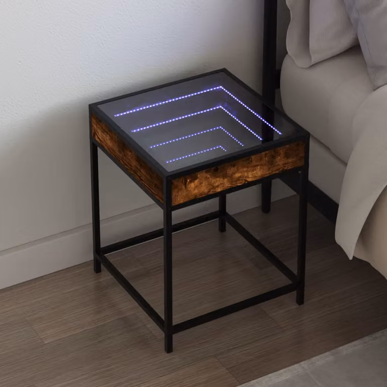 Comodino con LED Infinity vidaXL in Rovere Fumo, L 40 cm x P 40 cm x H 51 cm