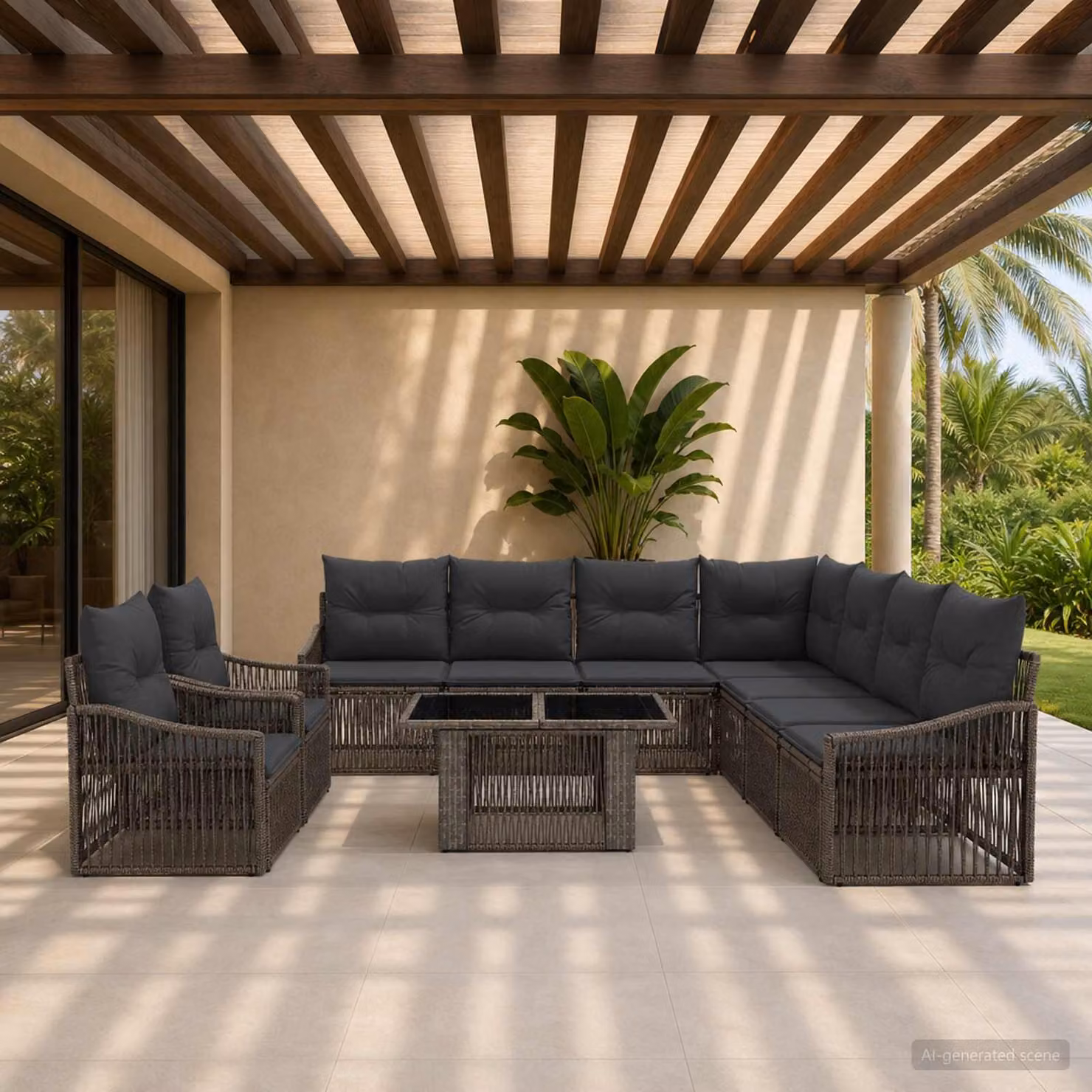 Set Divano da Giardino vidaXL 10 Pezzi in Polyrattan Grigio e Antracite con Tavolino e Cuscini