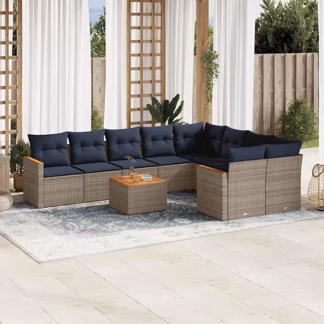 Set Divani da Giardino 10 pz con Cuscini Grigio in Polyrattan 3226313