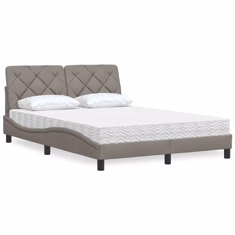 Letto con Materasso vidaXL in Tessuto, Colore Tortora, L/P/H: 140 x 190 x 145 cm