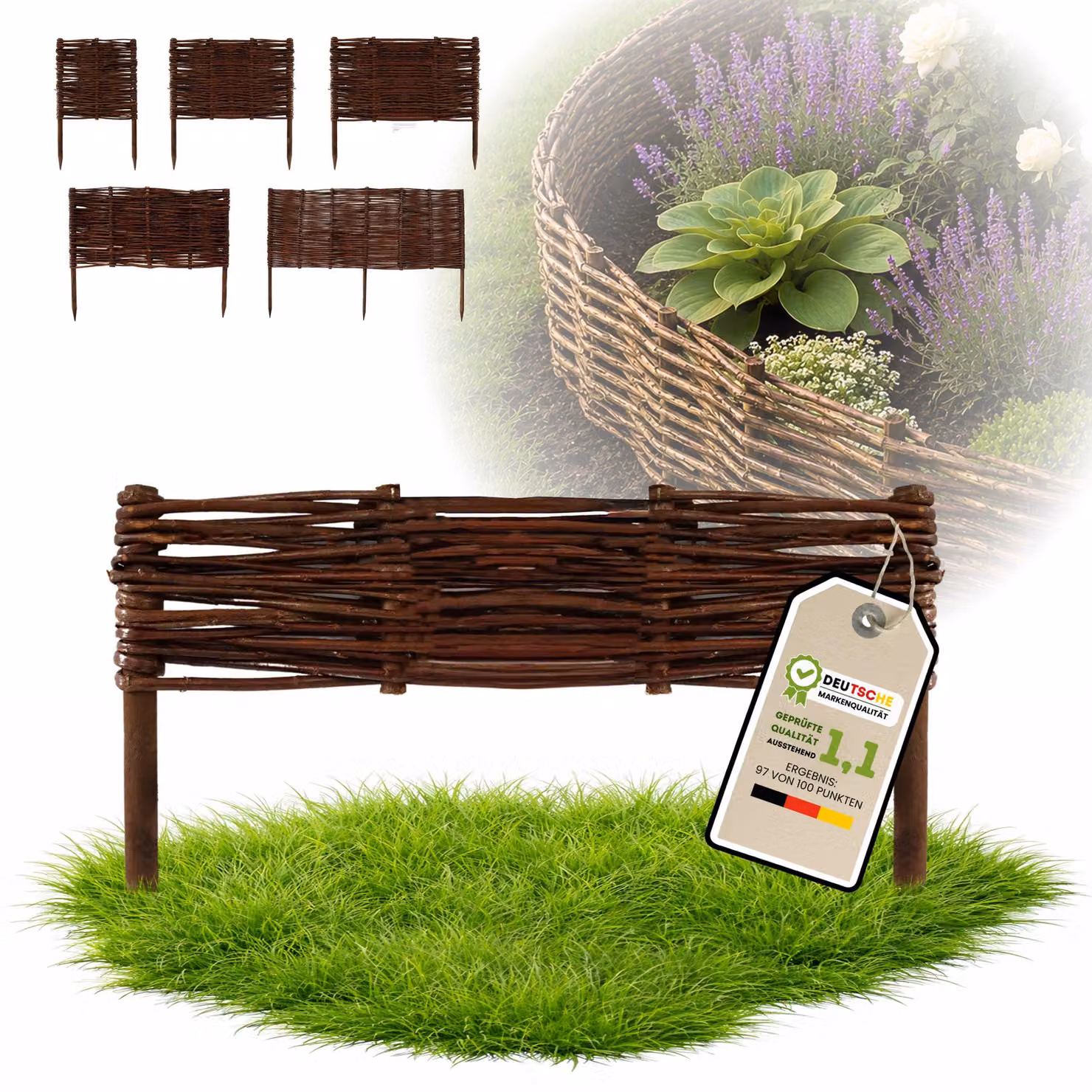 Floranica 1 pezzo Recinzione in vimini 10 cm x 40 cm – Staccionata da giardino intrecciata Palizzata Recinzione naturale Bordo aiuola
