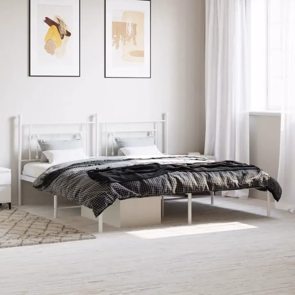 Letto matrimoniale per adulti con testiera in metallo bianco design classico L: 187 cm, P: 183 cm, H: 213 cm – 2