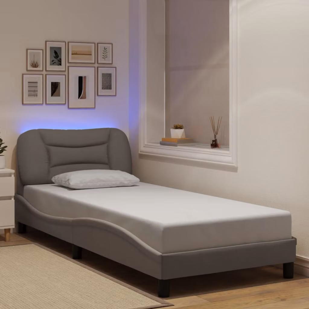 vidaXL Giroletto Hvar con LED e porta USB in tessuto Tortora L 90 x P 200 cm – 1