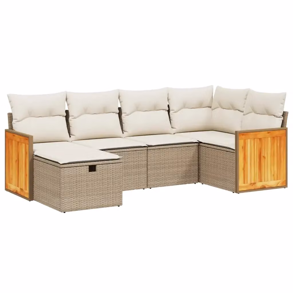 vidaXL Set Divano da Giardino a L 6 pz con Cuscini Beige e Struttura in Metallo e Polyrattan – 2
