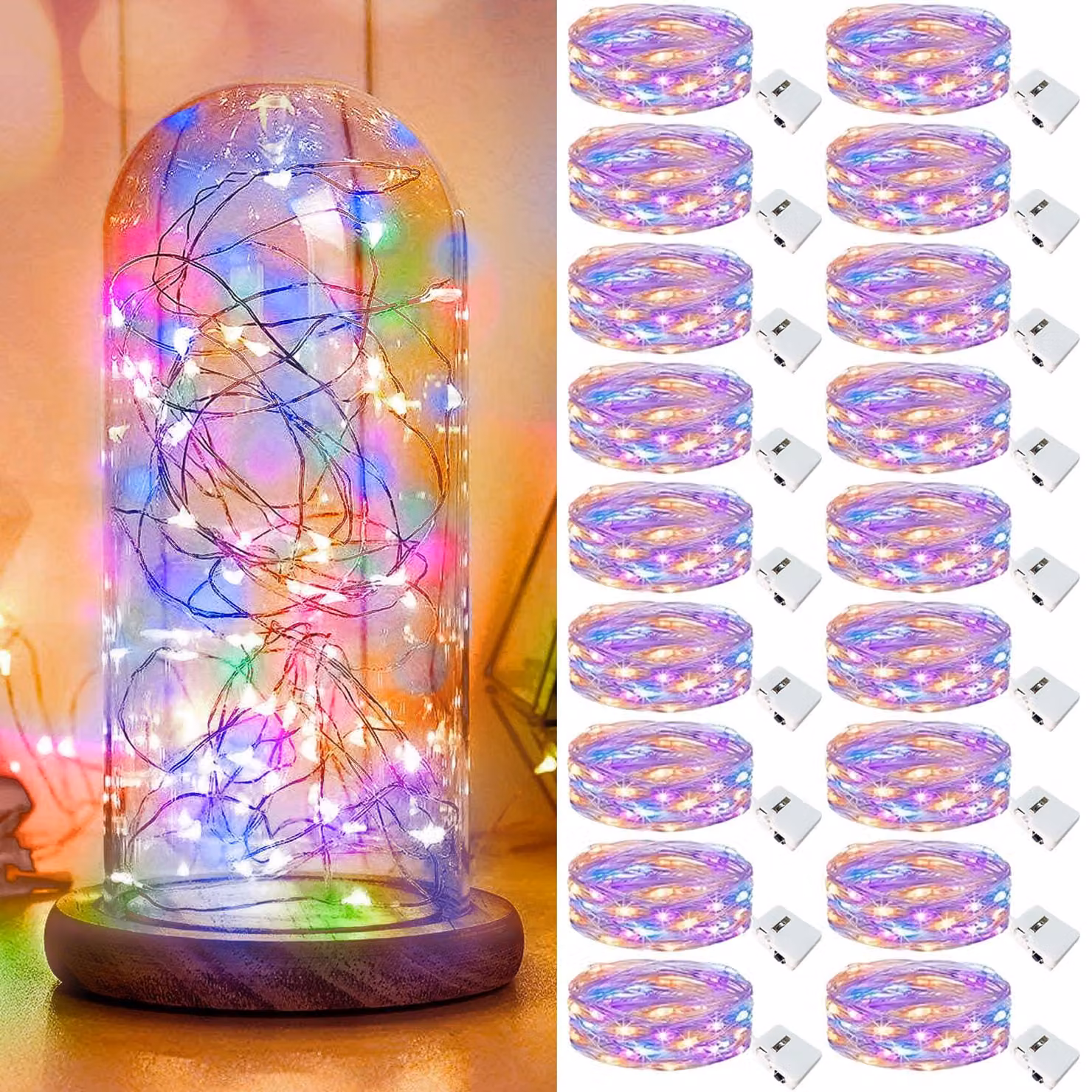 Catena luminosa a LED, mini, 18 luci, multicolore, alimentata a batteria, 3 metri, impermeabile