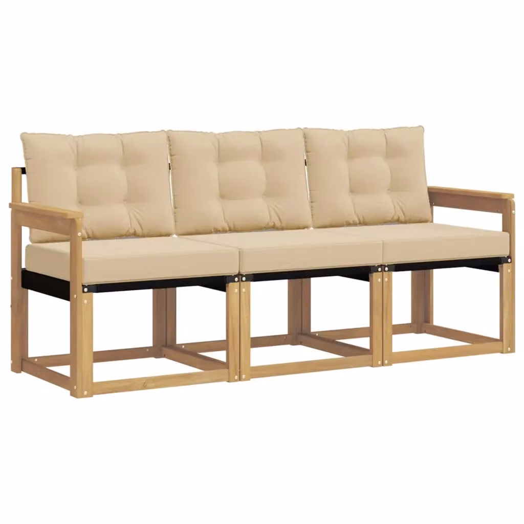 Set di divani da esterno 3 posti vidaXL in legno di acacia e textilene, Bianco e Beige con cuscini inclusi – 2