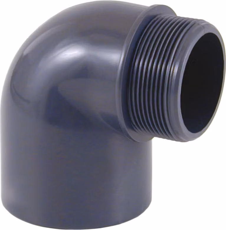 Raccordo angolare in PVC a 90 gradi, da 50 mm a 1 1/2 pollici AG