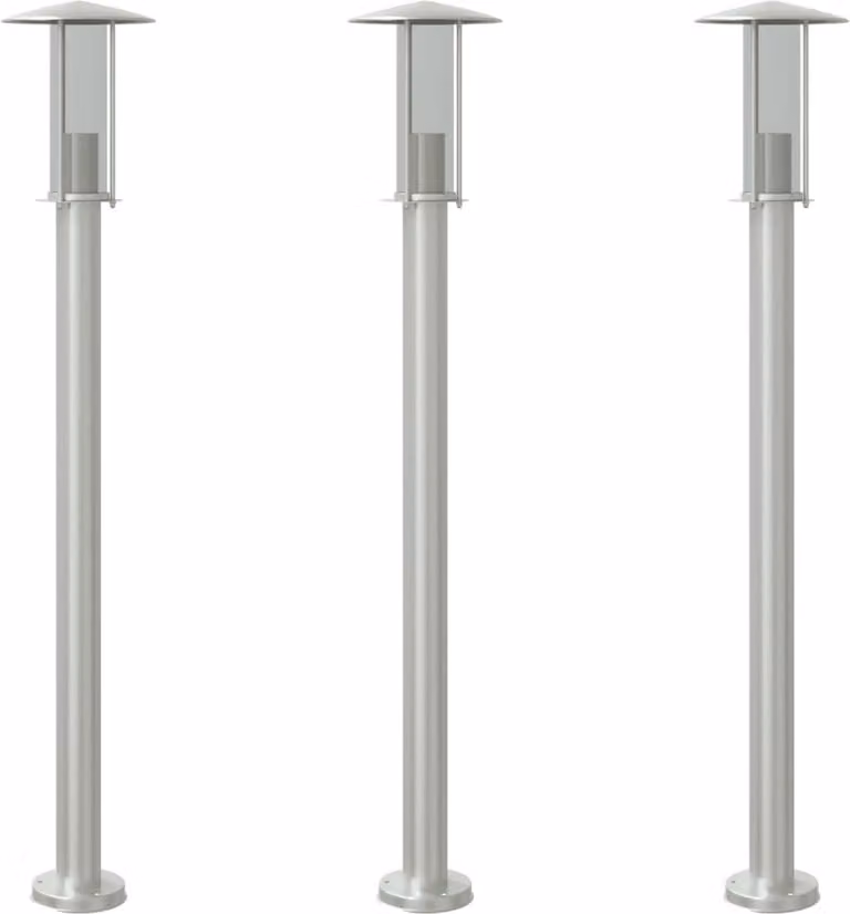 Lampade da Terra per Esterni 3 pz Argento 100cm in Acciaio Inox