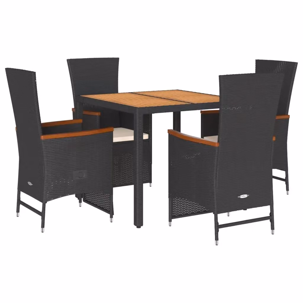 Set da Pranzo da Giardino vidaXL in Legno di Acacia e Polyrattan con 5 Pezzi Nero – 2