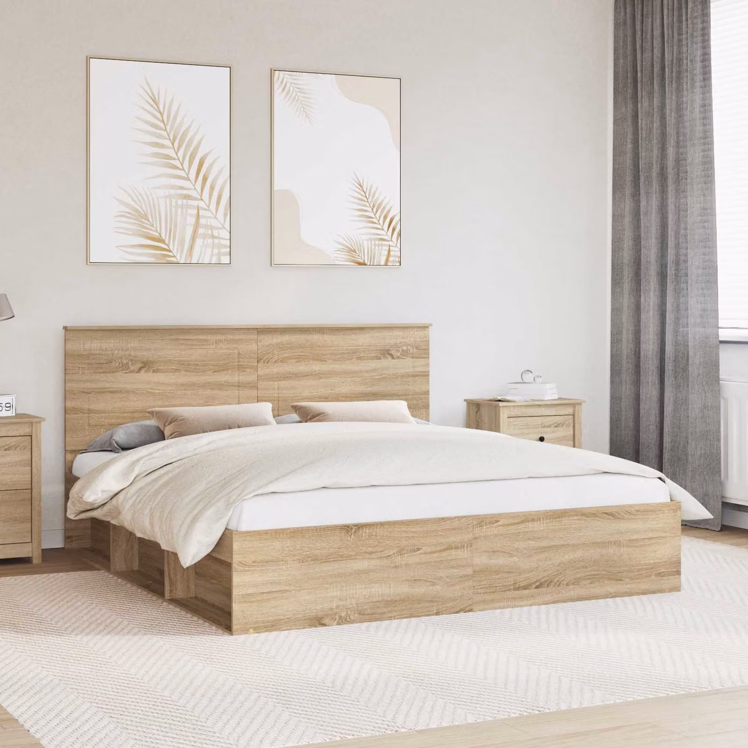 Struttura del letto moderna vidaXL in pino massello e MDF, colore marrone, 200 x 200 cm – 1