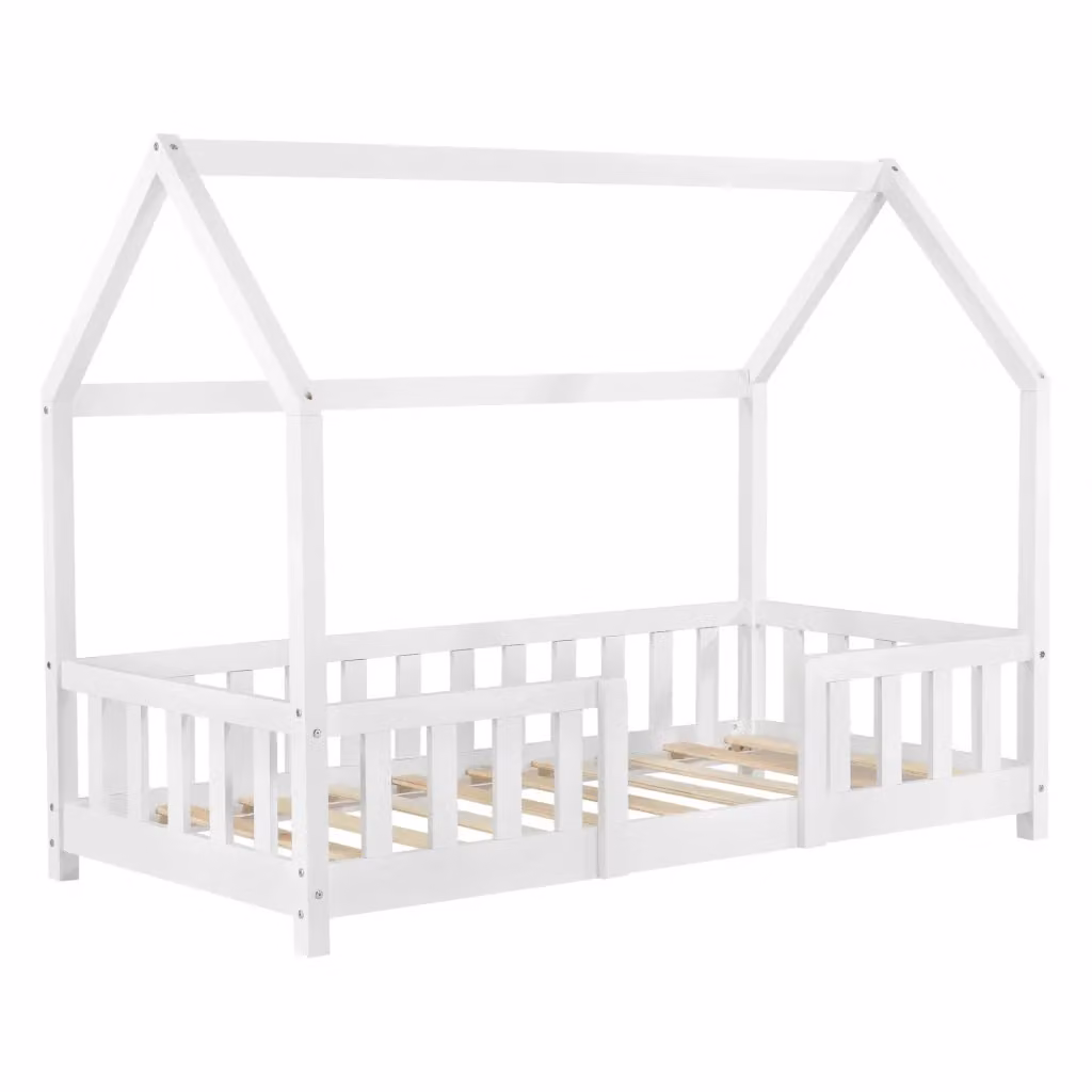 Letto per cameretta Sisimiut a forma di casetta en.casa in legno di pino bianco L/P/H: 140 x 70 x 75 cm – 2