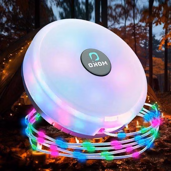 Illuminazione per tende - Catena luminosa avvolgibile da campeggio - Modalità di illuminazione LED portatile - Impermeabile - Lampada da campeggio / torcia - Decorazione per interni ed esterni