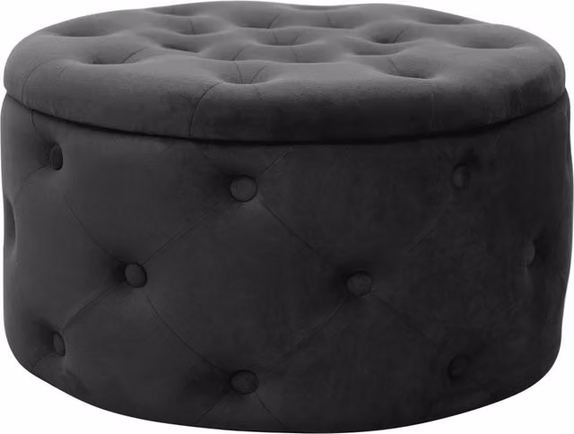 Pouf a scomparto rotonda in velluto trapuntato AKORD ALIA colore Nero