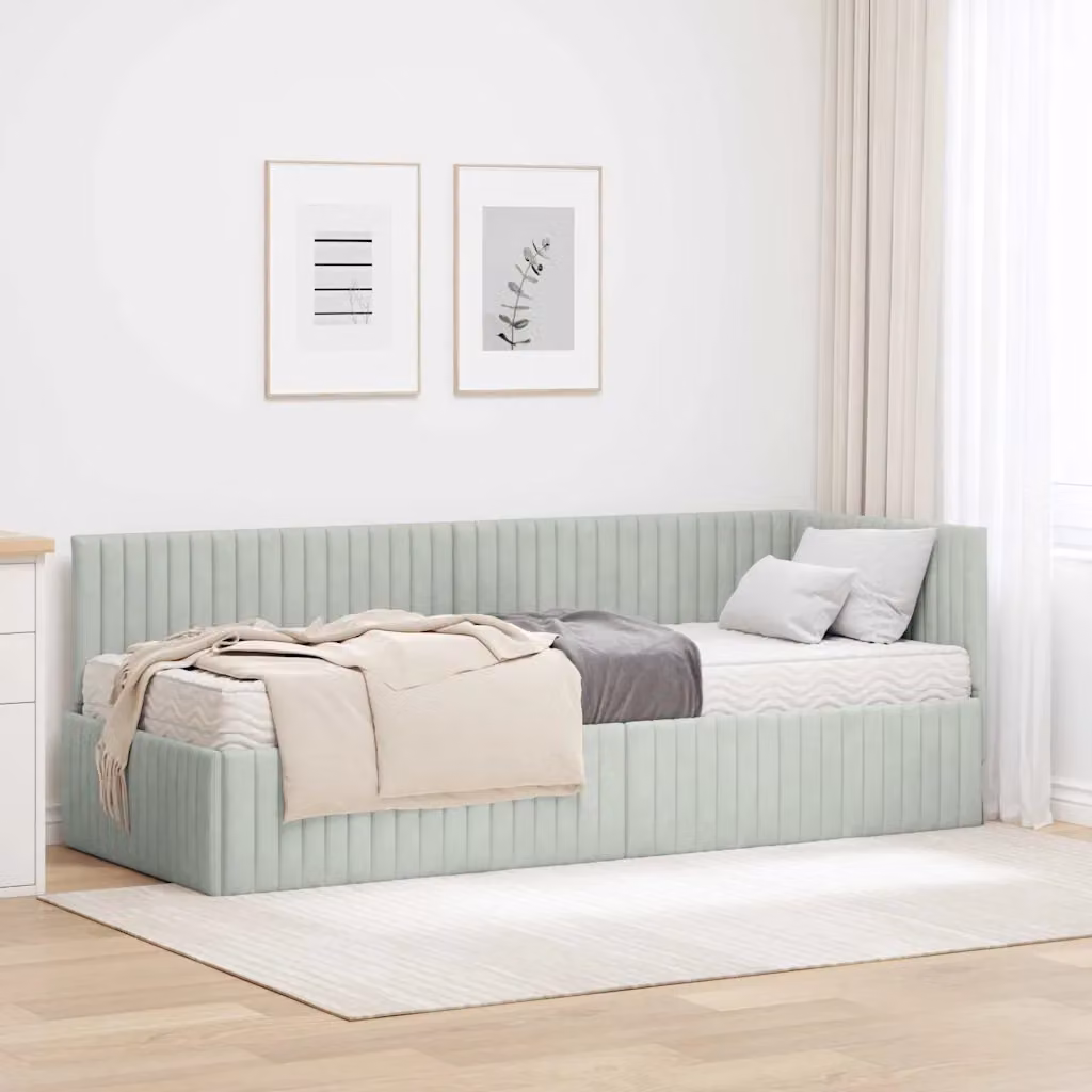 vidaXL Struttura Letto Angolare con 2 Materassi in Velluto Grigio, L/P/H: 200 x 80 x 72 cm