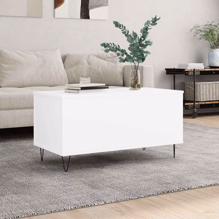 vidaXL Tavolino da Salotto Moderno Bianco con Meccanismo Sollevabile e Gambe a Forcina L: 90 cm, P: 44,5 cm, H: 45 cm
