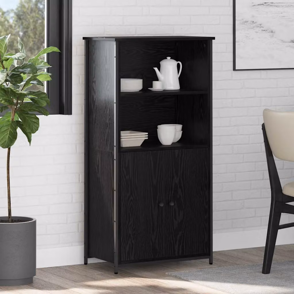 Credenza moderna vidaXL in legno e metallo, colore nero, L: 62 cm, P: 36 cm, H: 121,5 cm