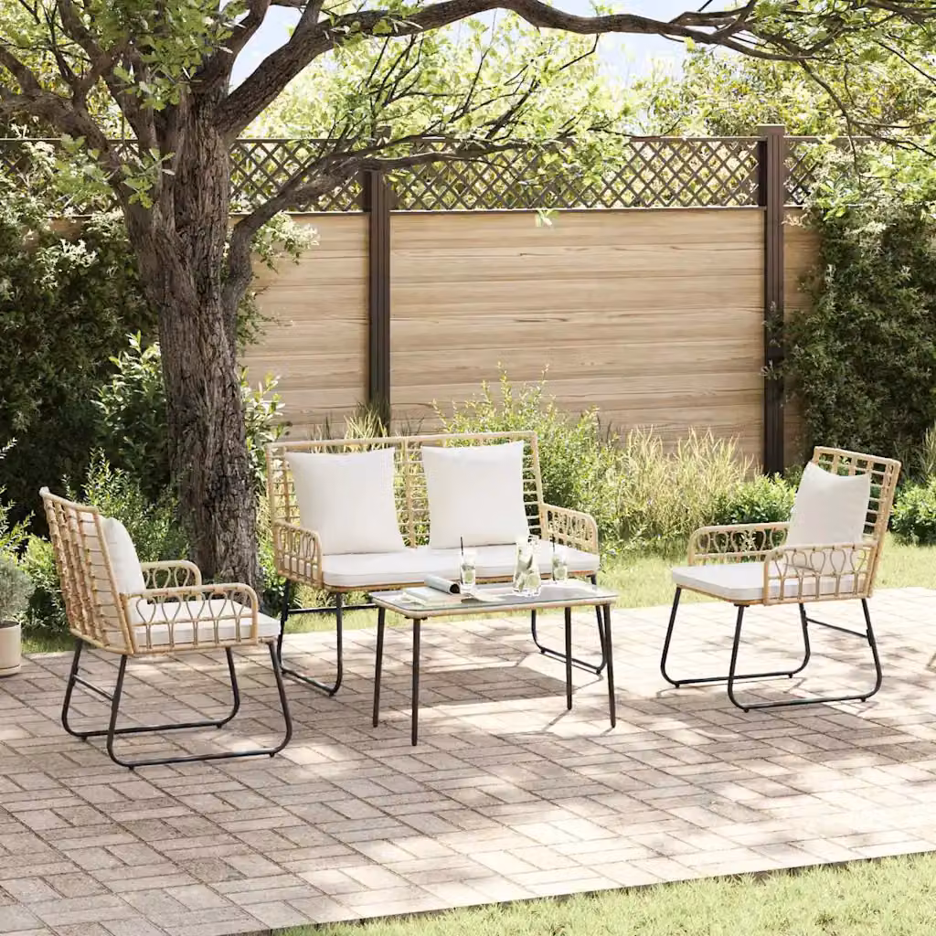 Set da pranzo per giardino e terrazza vidaXL in rattan e metallo, 3 pezzi, marrone e beige – 1