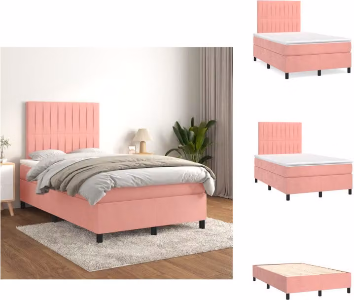 vidaXL Letto a molle con materasso rosa 120x200 cm in velluto - Letti & Reti