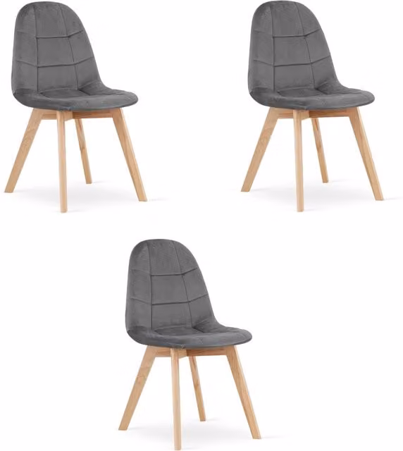 Set di 3 sedie Valora NUUC in velluto grigio scuro con struttura in legno di faggio, design moderno ed ergonomico