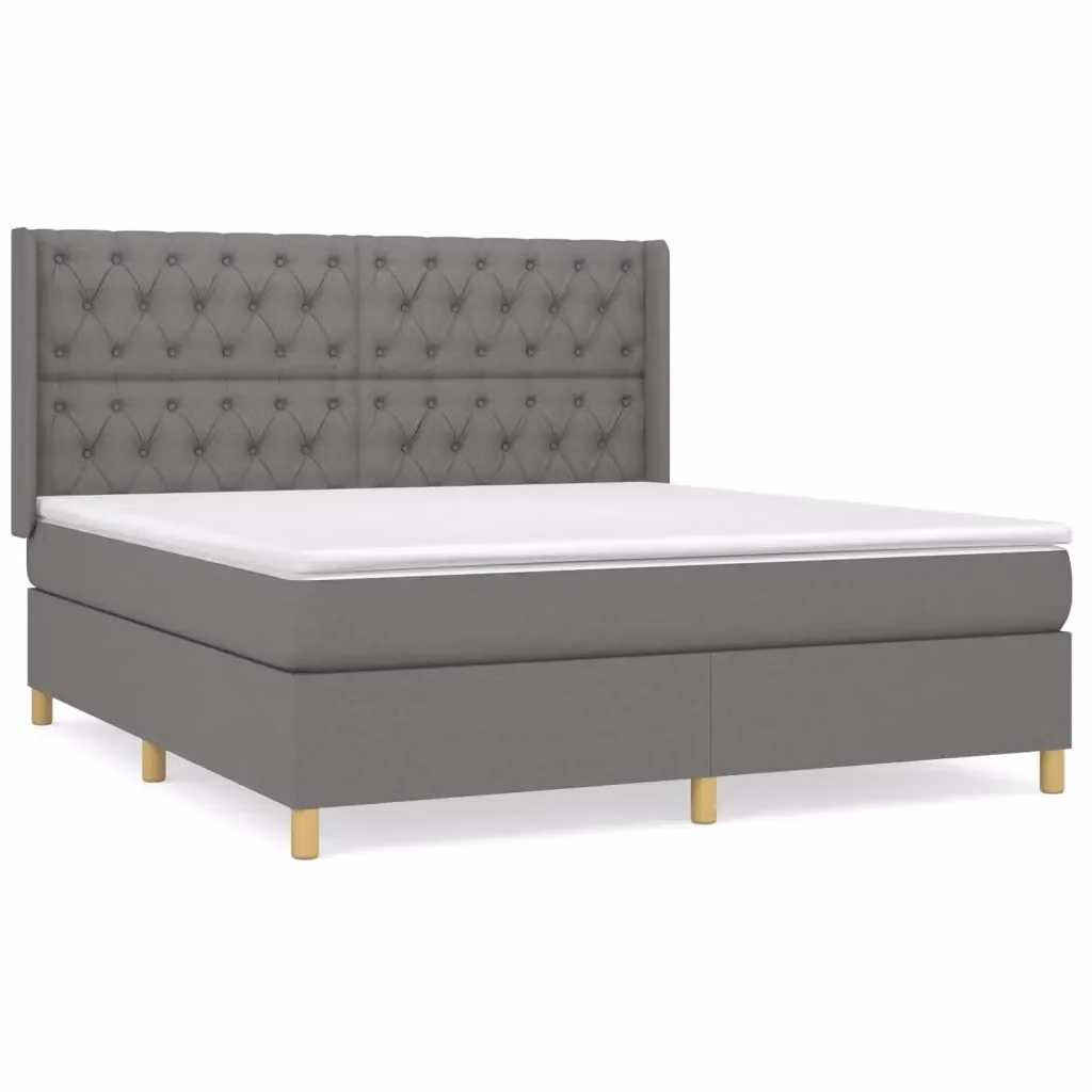 vidaXL Giroletto a Molle Ibrido con Materasso in Tessuto Grigio e Bianco L/P/H: 160 x 200 x 4 cm – 2