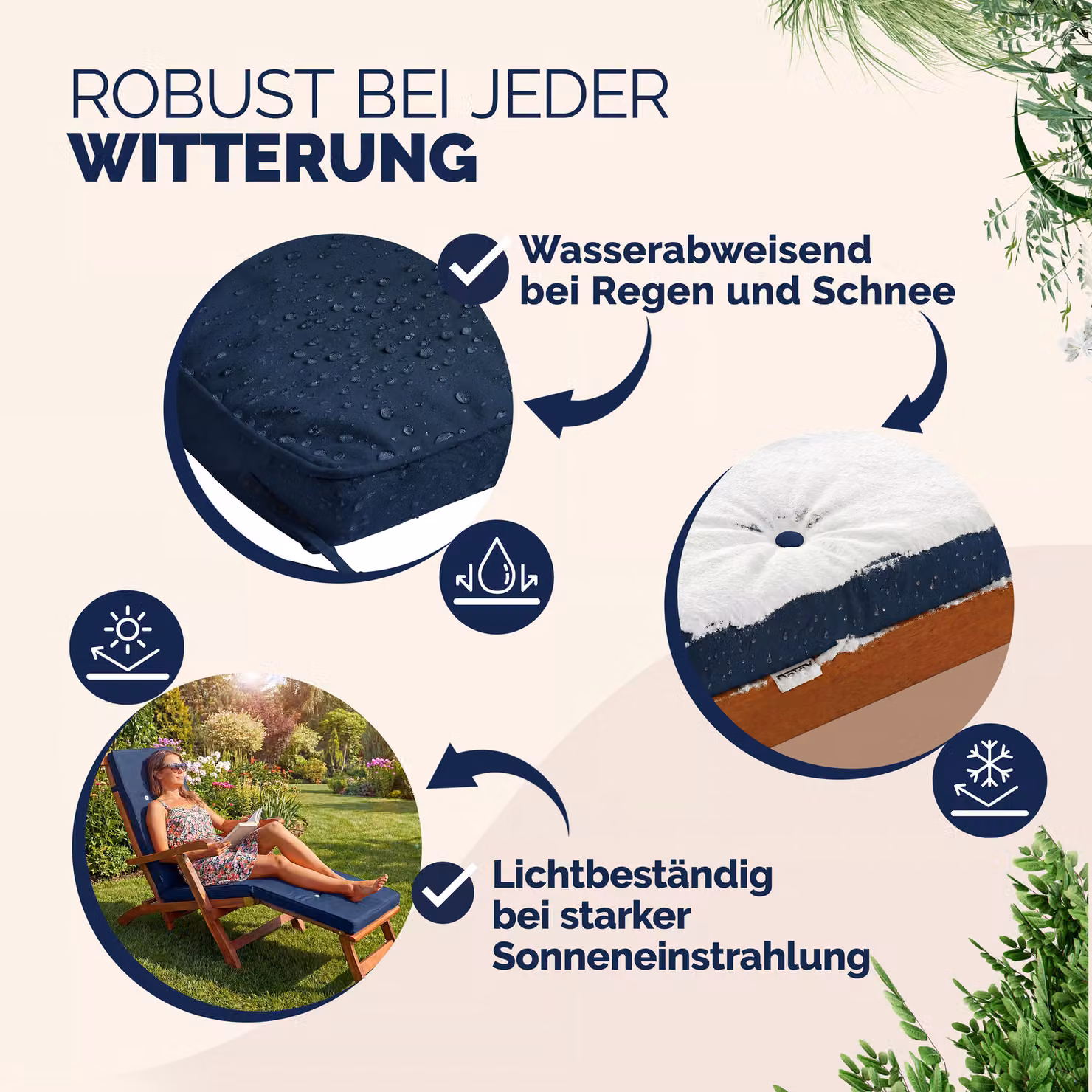 Materassino per sdraio rettangolare in poliestere blu e bianco con tessuto idrorepellente Detex® L: 184,5 cm, P: 43 cm – 3