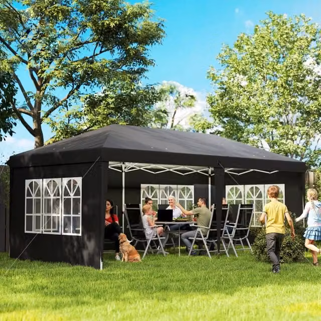 Desviae Gazebo pieghevole con 4 pareti rimovibili, tetto Oxford 210D rivestito in PVC nero, 5,85 × 2,95 m per giardino