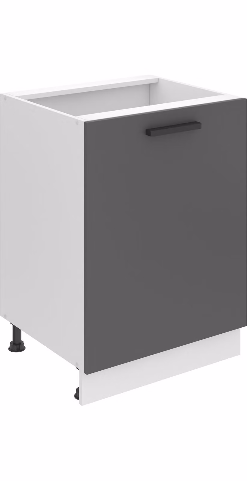 Base da cucina Belini, base da cucina larga 60 cm. Base per cucina SD senza piano di lavoro. Mobile da cucina a 1 anta, argento opaco