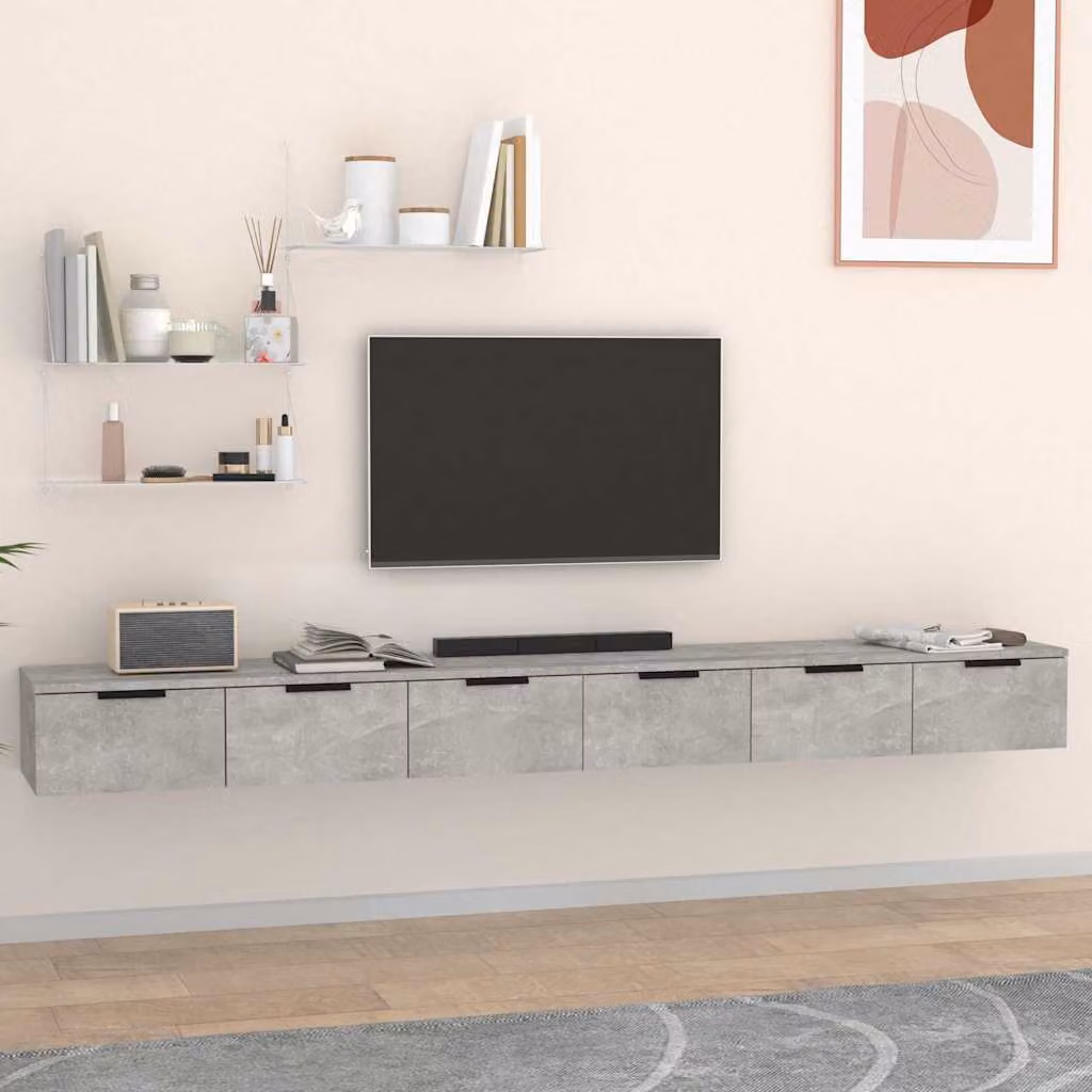 Set di 2 Mobili a Muro vidaXL in Legno e MDF, Grigio Cemento, L 102 cm x P 30 cm x H 20 cm – 1