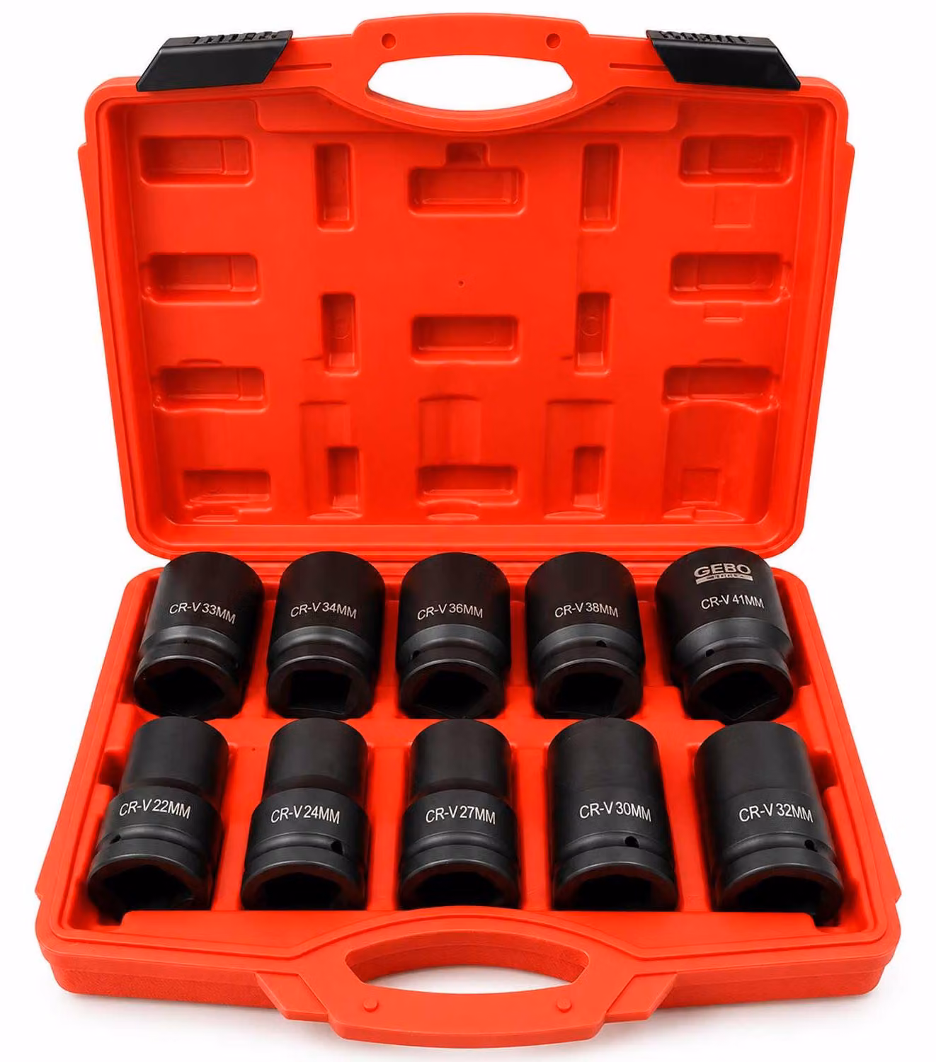 Set-kit bussole a impatto lunghe, 1", 22-41 mm, per riparazioni auto e cambio gomme,10 pezzi Gebo Tools
