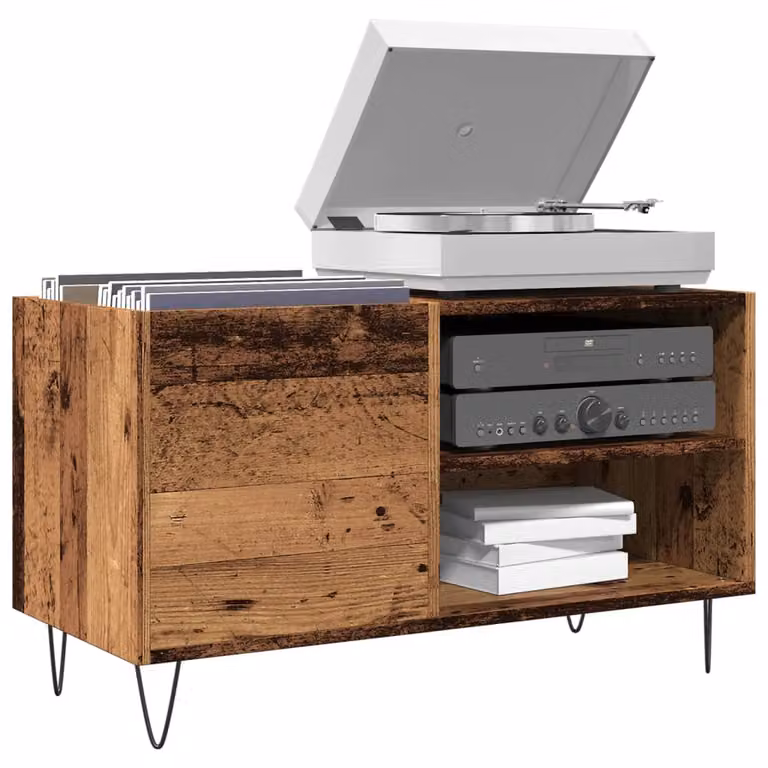 vidaXL Mobile Porta Dischi in Legno Antico Marrone L: 84,5 cm, P: 38 cm, H: 48 cm