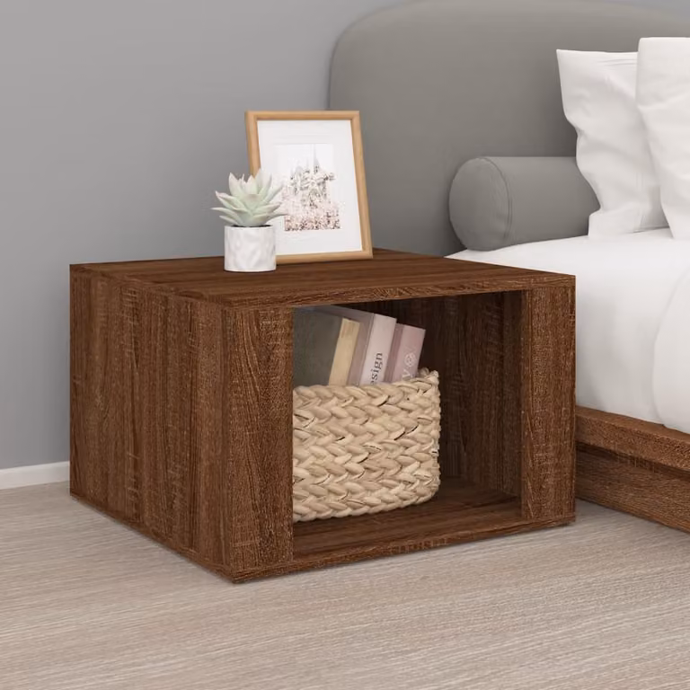 Comodino moderno vidaXL in legno multistrato e MDF, colore rovere marrone, L: 57 cm, P: 36 cm, H: 55 cm