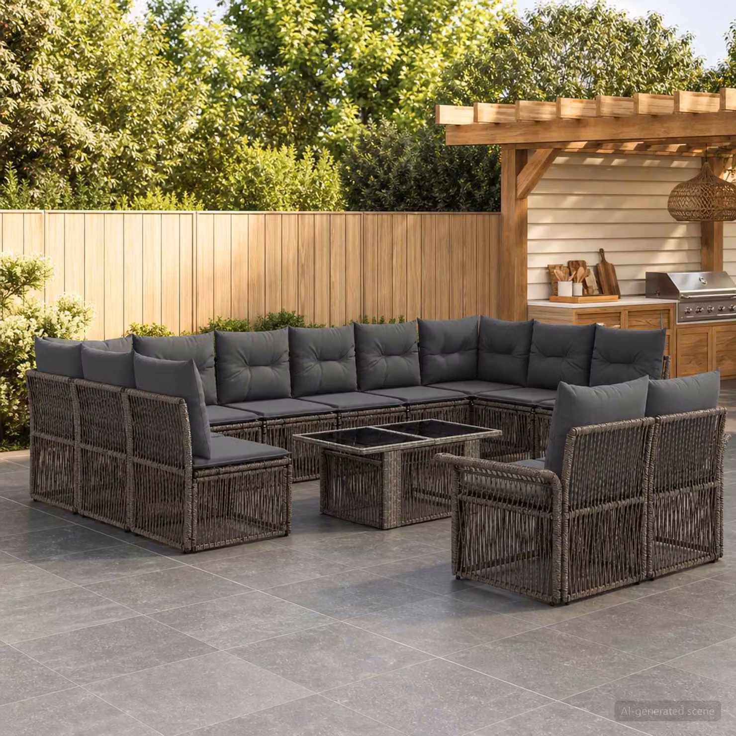 Set Divano da Giardino vidaXL 13 pz in Polyrattan Grigio e Antracite con Cuscini e Tavolino da Caffè