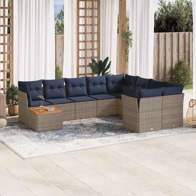 Set Divani da Giardino 10 pz con Cuscini Grigio in Polyrattan 3256159